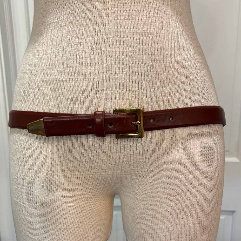 Genuine brown leather belt with gold look buckle sz L